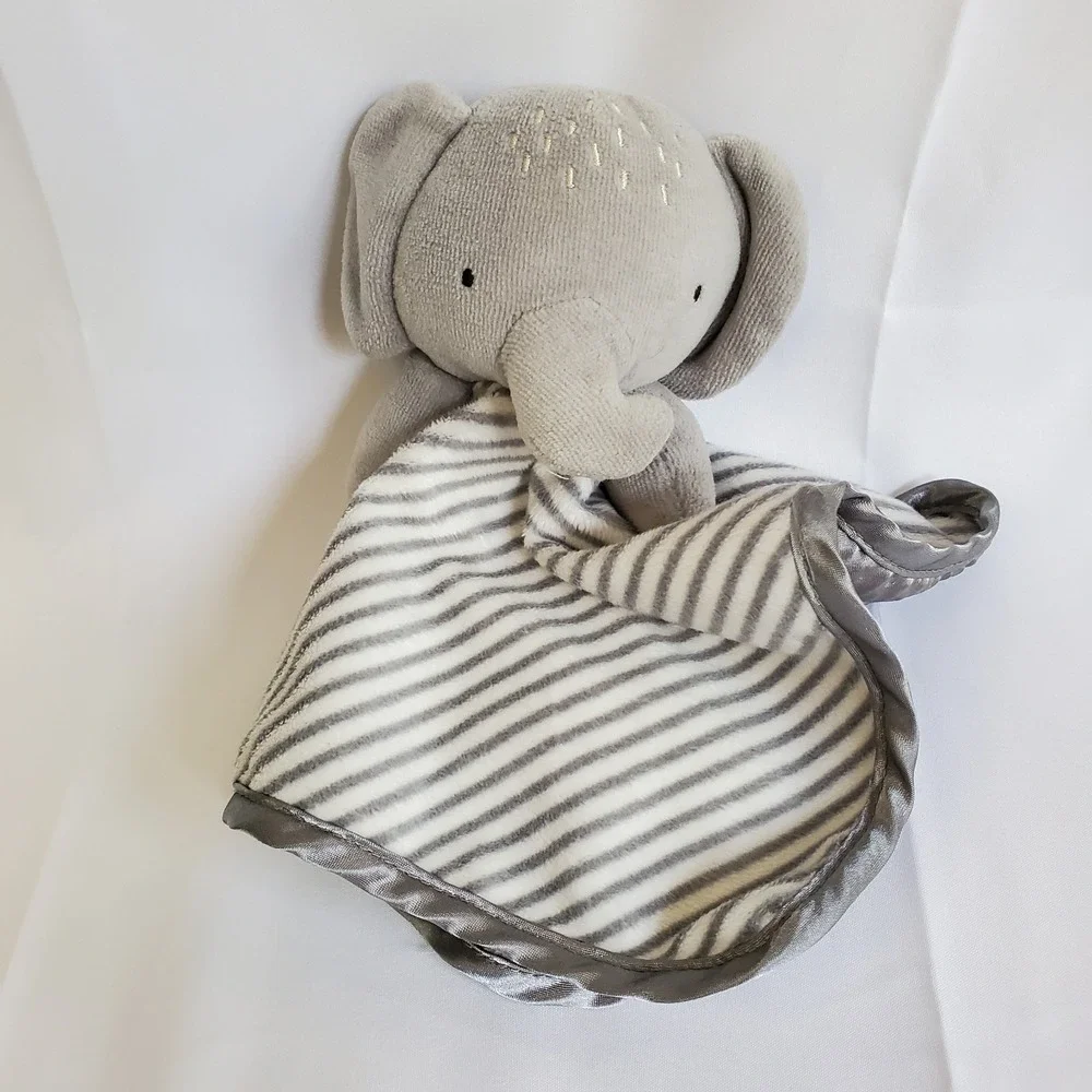Wonder Nation Baby Elephant‎ Lovey Gray Stripes w Satin Plush Security Blanket